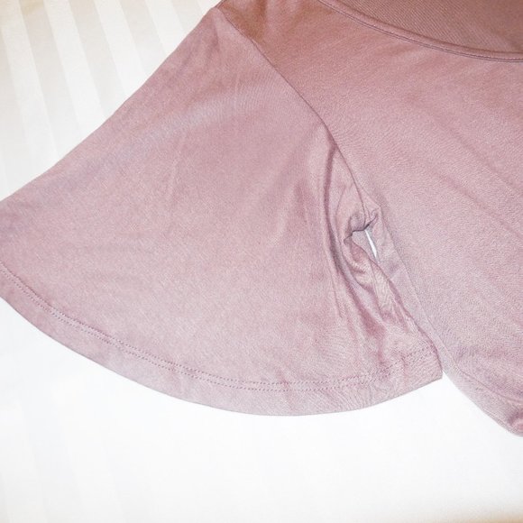 Blouse NEW short flared sleeve summer Top Knit button-down Shirt Cotton mauve - Picture 4 of 6